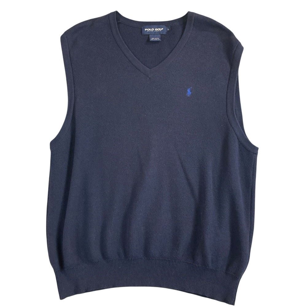 Vintage Polo Golf Ralph Lauren Sweater Vest Men Large Navy Blue Sleeveless
